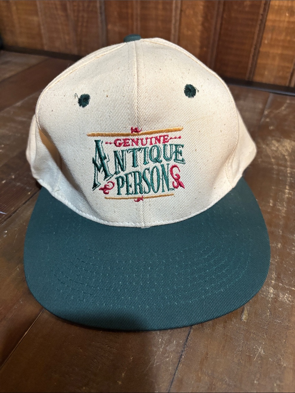 Genuine Antique Person Two-Tone Cap - Cream and Dark Green